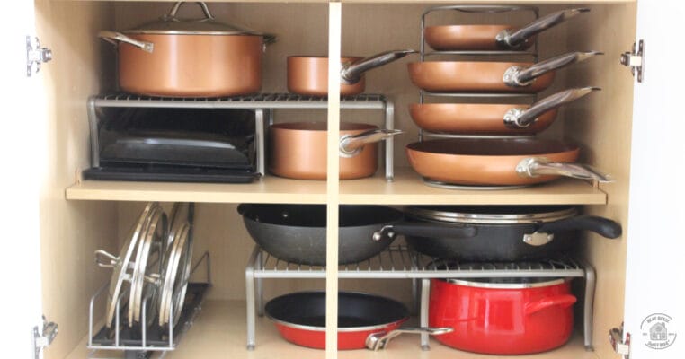 How do I organize pots and pans in a kitchen?